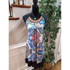 Shoreline Women Multicolor Polyester Round Neck Sleeveless Knee Length Dress 1XL